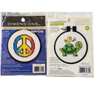 Dimensions Learn-A-Craft Cross Stitch Kits Lot of 2 Turtle Peace Sign NEW